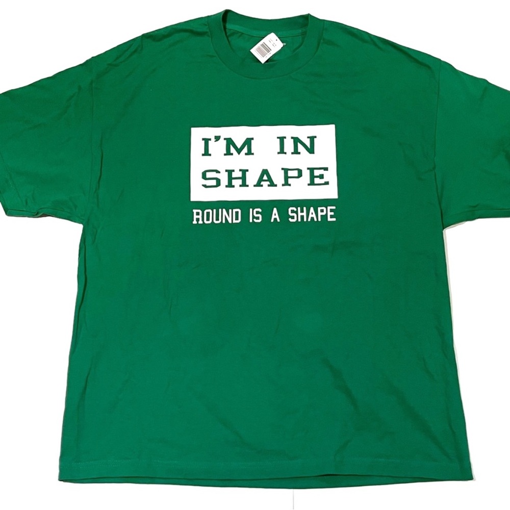 Mens Extra Large XL Green T-shirt Gag Joke Round is a Shape St Patrick’s Day Fun